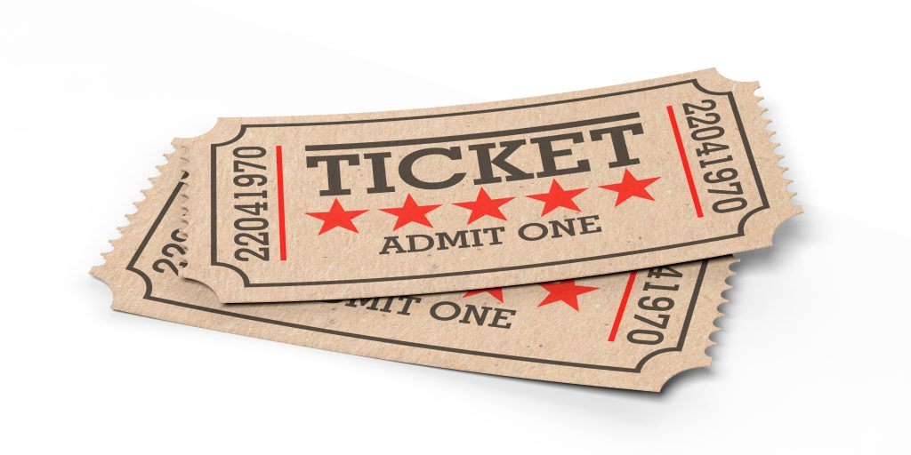 Cinema old type tickets beige isolated recycle on a white background, 3d illustration.